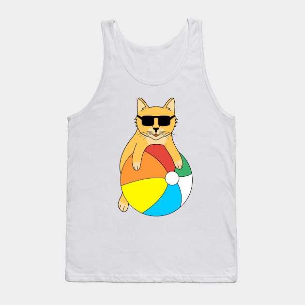 Vintage Orange Cat with Beach ball Summer Time Tank Top by Cute Tees Kawaii